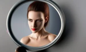 woman looking in mirror