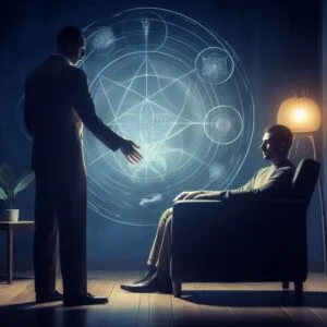 hypnotist guiding a client through a hypnosis session