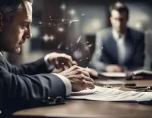 Motivated Businessman at a desk. Motivated Businessman at a desk.